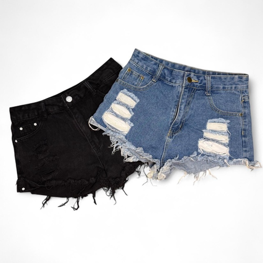 SHEIN bundle of 2 high-waisted women's distressed denim shorts - size small